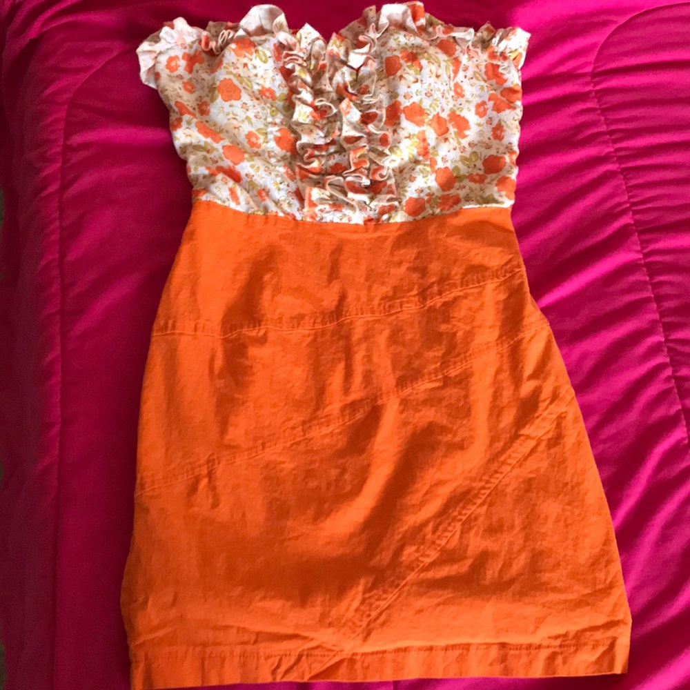 Orange mini dress with white floral